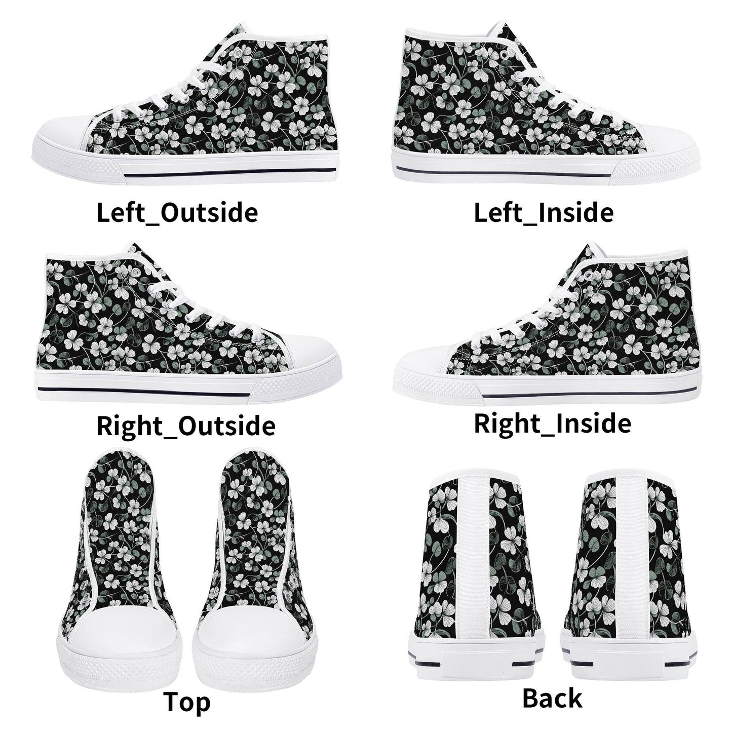 White and Green Clover Men's High Top Canvas Shoes - DeRose Seasonal