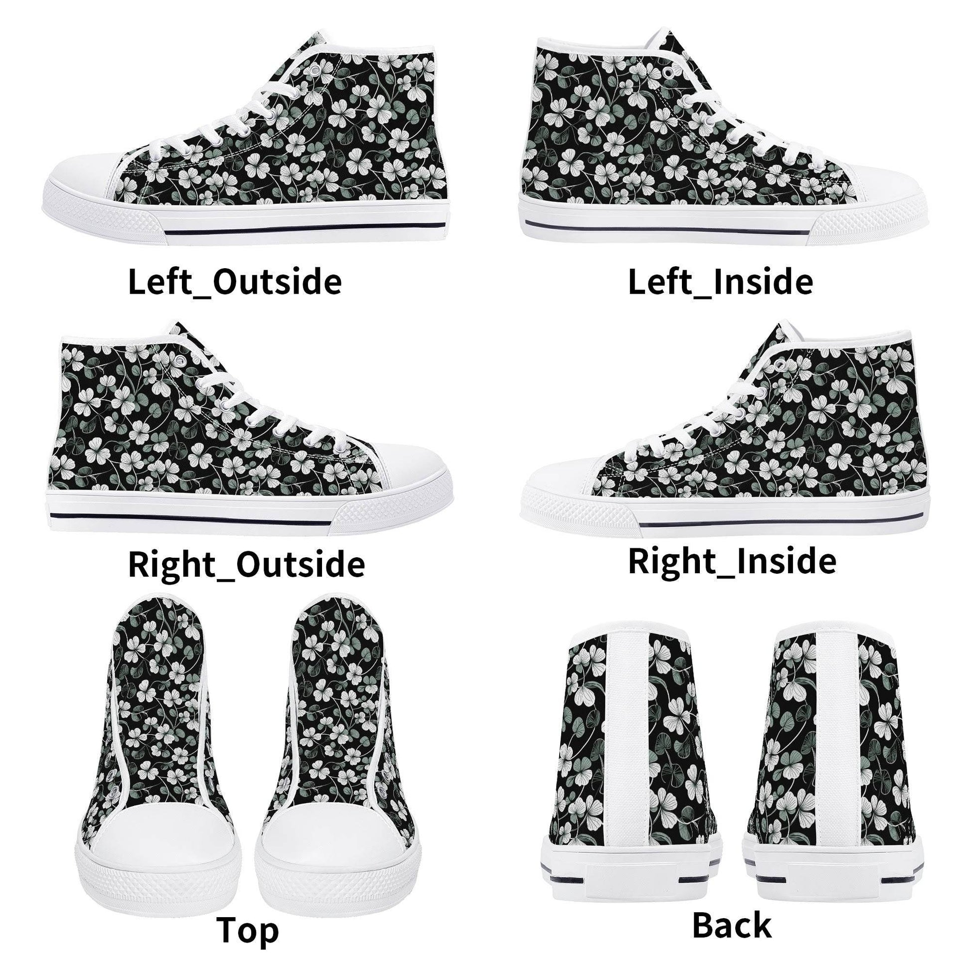 White and Green Clover Men's High Top Canvas Shoes - DeRose Seasonal