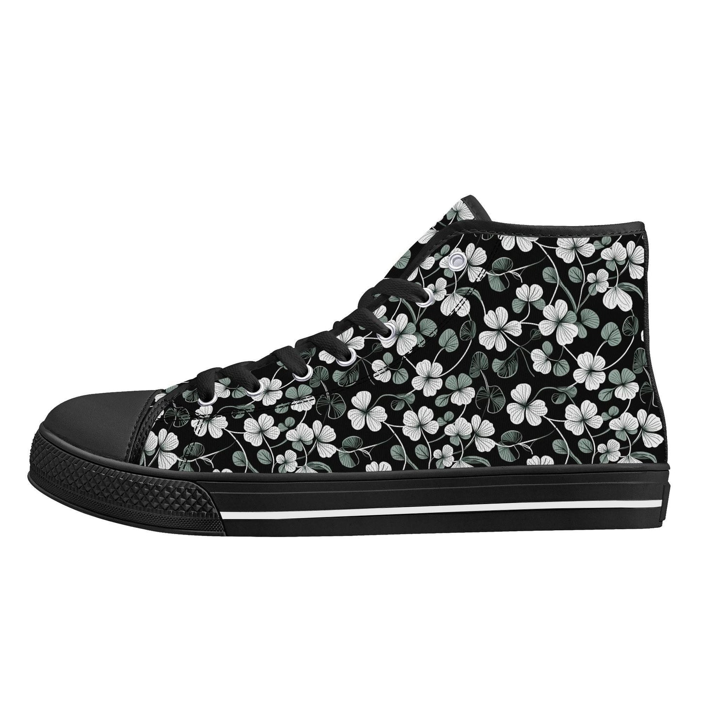 White and Green Clover Men's High Top Canvas Shoes - DeRose Seasonal