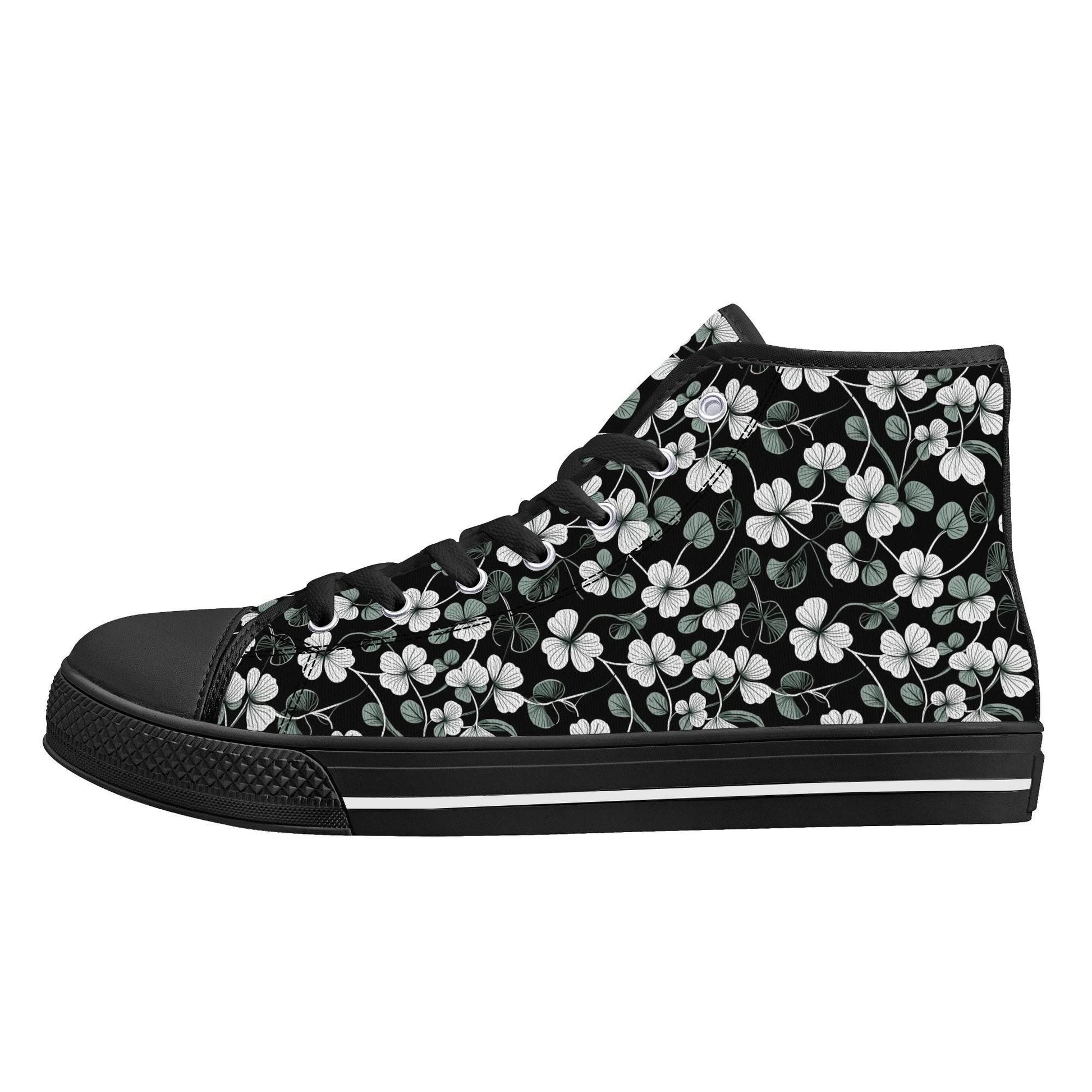 White and Green Clover Men's High Top Canvas Shoes - DeRose Seasonal