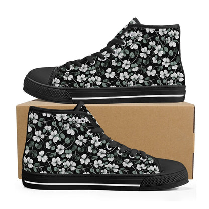 White and Green Clover Men's High Top Canvas Shoes - DeRose Seasonal