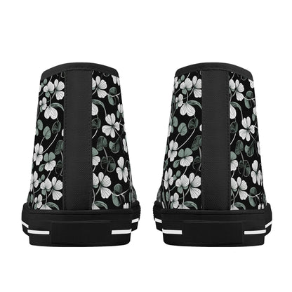 White and Green Clover Men's High Top Canvas Shoes - DeRose Seasonal