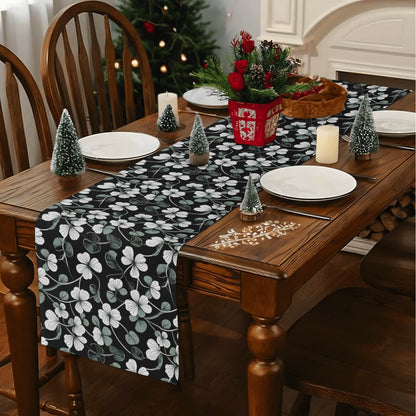 White and Green Clover Polyester Table Runner - DeRose Seasonal