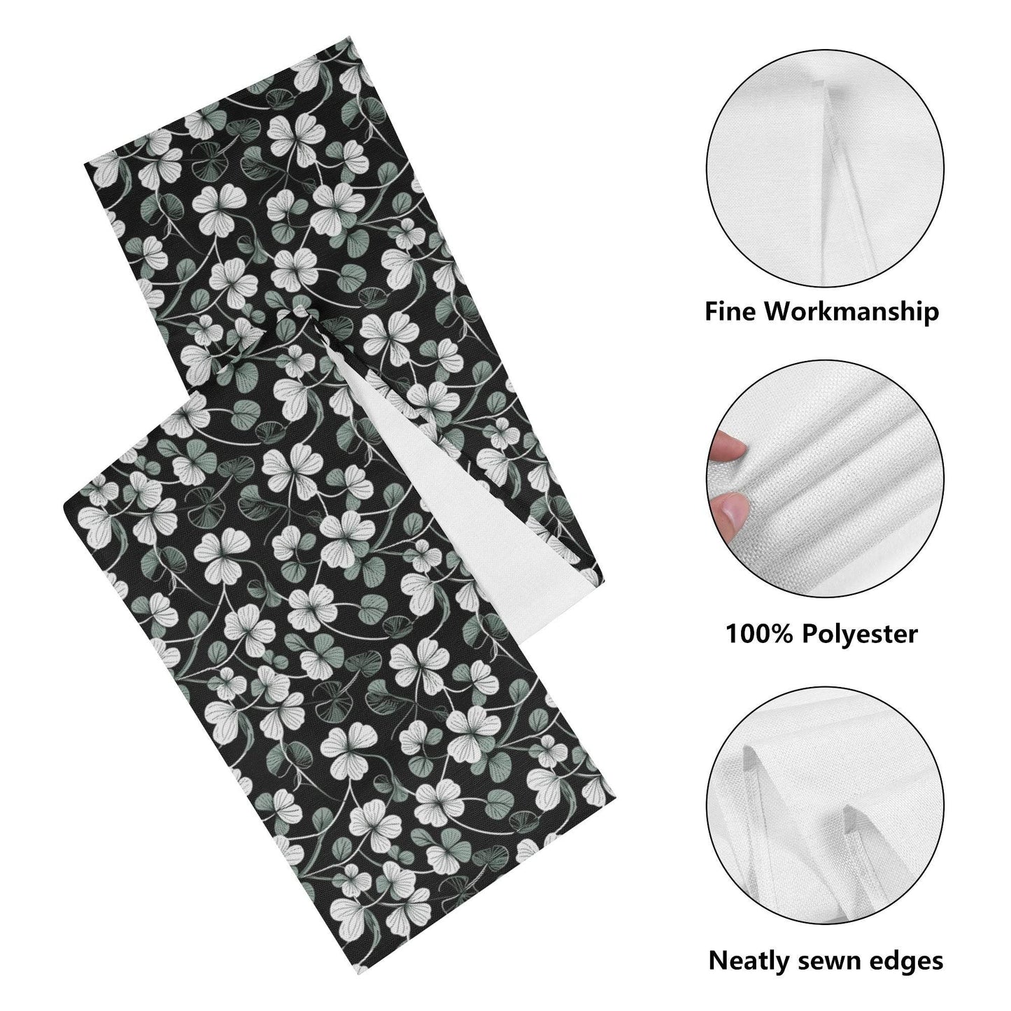 White and Green Clover Polyester Table Runner - DeRose Seasonal