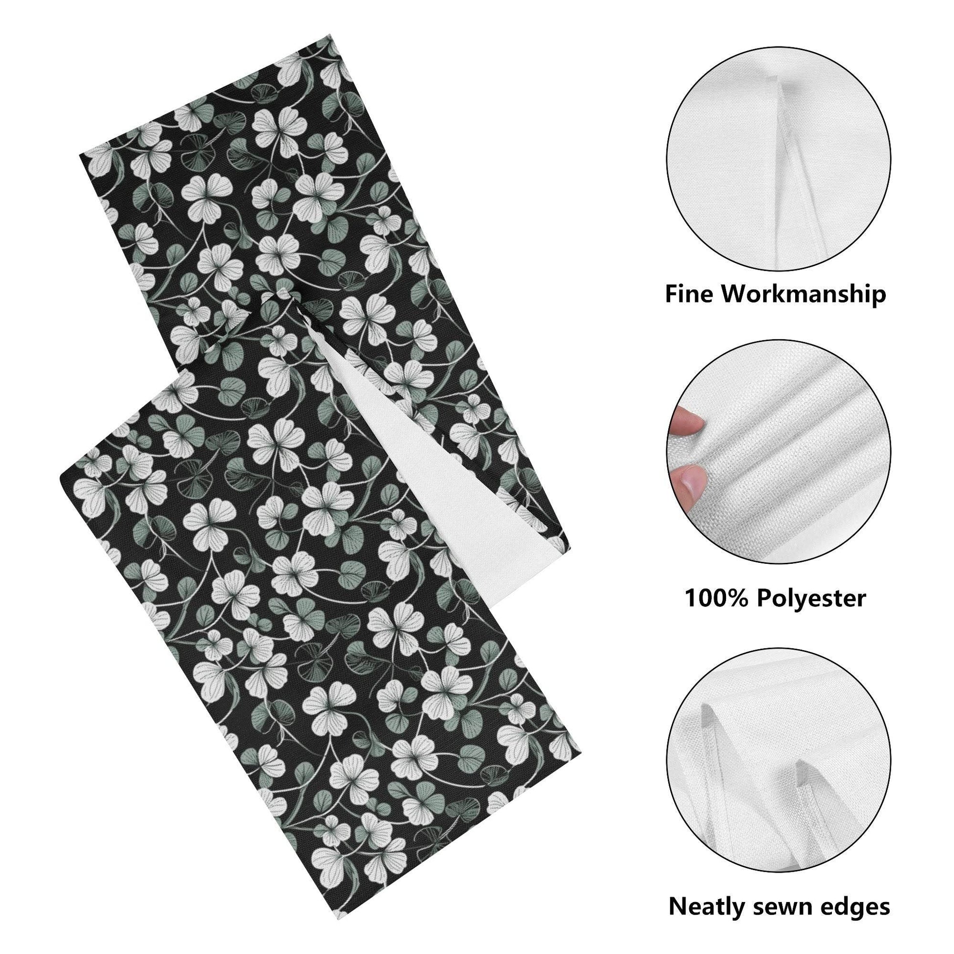 White and Green Clover Polyester Table Runner - DeRose Seasonal