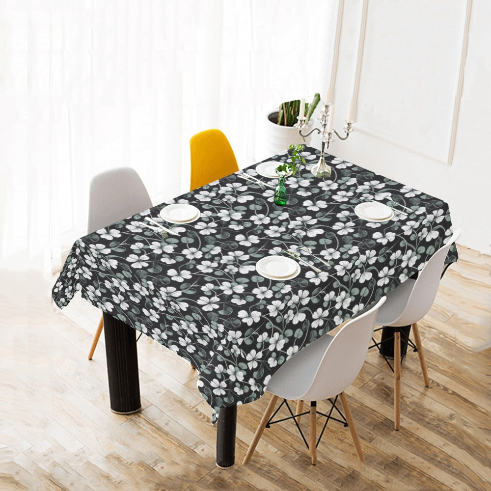 White and Green Clover Polyester Tablecloth Polyester Tablecloth 70"x 52" DeRose Seasonal