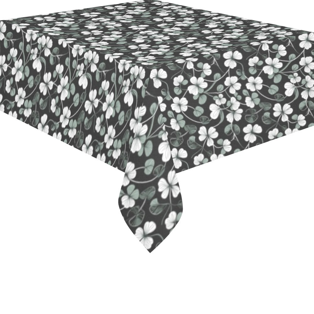 White and Green Clover Polyester Tablecloth Polyester Tablecloth 70"x 52" DeRose Seasonal