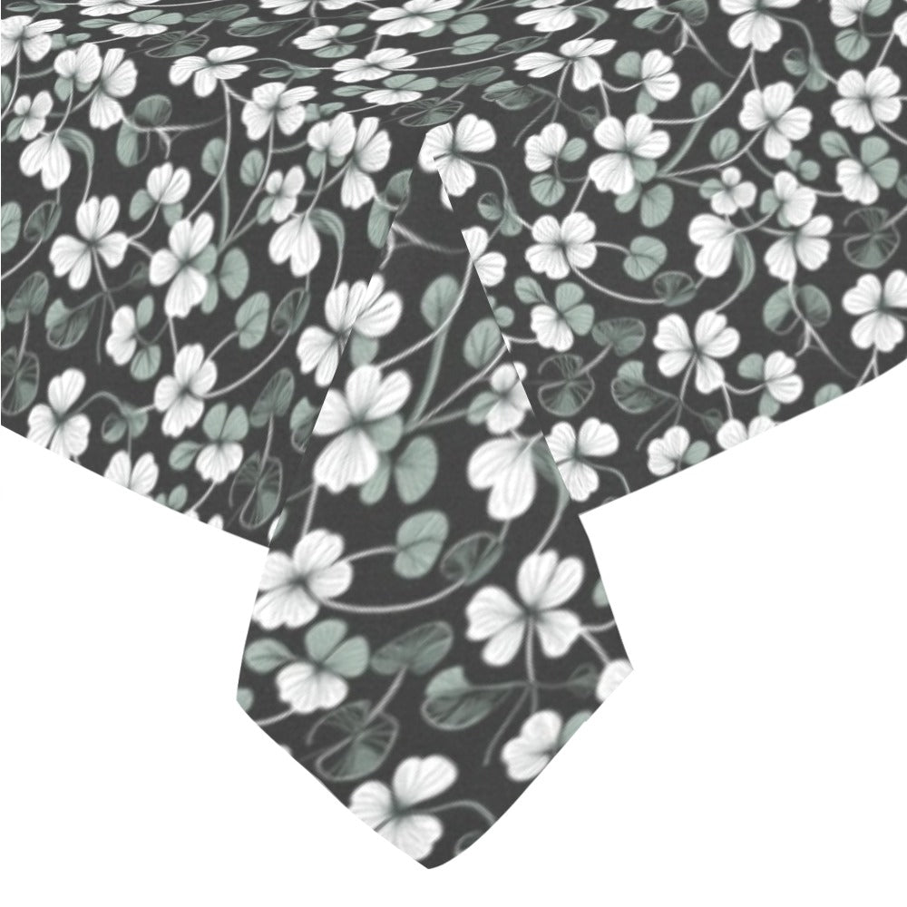 White and Green Clover Polyester Tablecloth Polyester Tablecloth 70"x 52" DeRose Seasonal