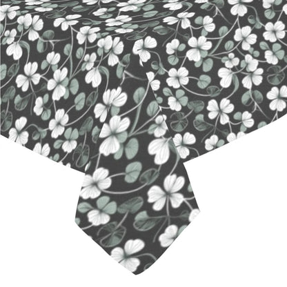 White and Green Clover Polyester Tablecloth Polyester Tablecloth 70"x 52" DeRose Seasonal