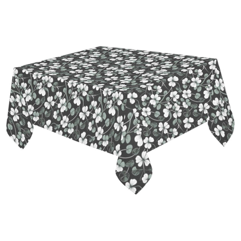 White and Green Clover Polyester Tablecloth Polyester Tablecloth 70"x 52" DeRose Seasonal