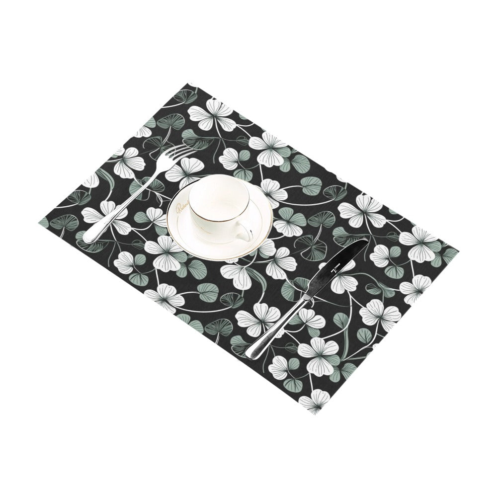 White and Green Clover Table Placemat (set of 6) Placemats 12" x 18" (Set of 6) DeRose Seasonal