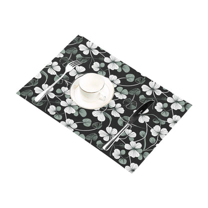 White and Green Clover Table Placemat (set of 6) Placemats 12" x 18" (Set of 6) DeRose Seasonal