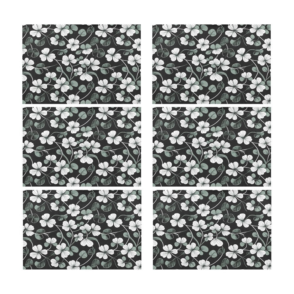 White and Green Clover Table Placemat (set of 6) Placemats 12" x 18" (Set of 6) DeRose Seasonal
