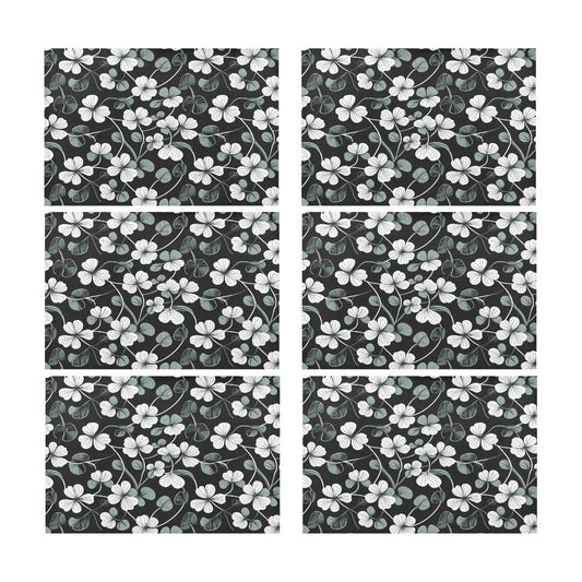 White and Green Clover Table Placemat (set of 6) Placemats 12" x 18" (Set of 6) DeRose Seasonal