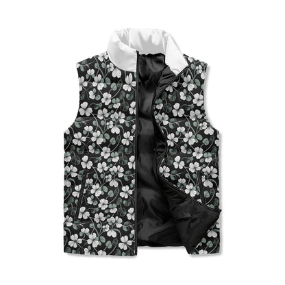 White and Green Clover Unisex Lightweight Stand Collar Zip Up Puffer Vest - DeRose Seasonal