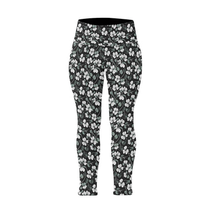 White and Green Clover Women's Plus Size High Waited Leggings Women's High Waist Leggings(Plus Size)(ModelL45) - DeRose Seasonal