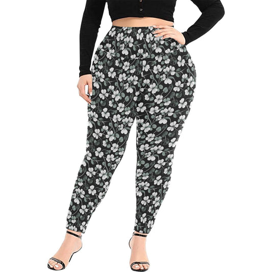 White and Green Clover Women's Plus Size High Waited Leggings Women's High Waist Leggings(Plus Size)(ModelL45) - DeRose Seasonal