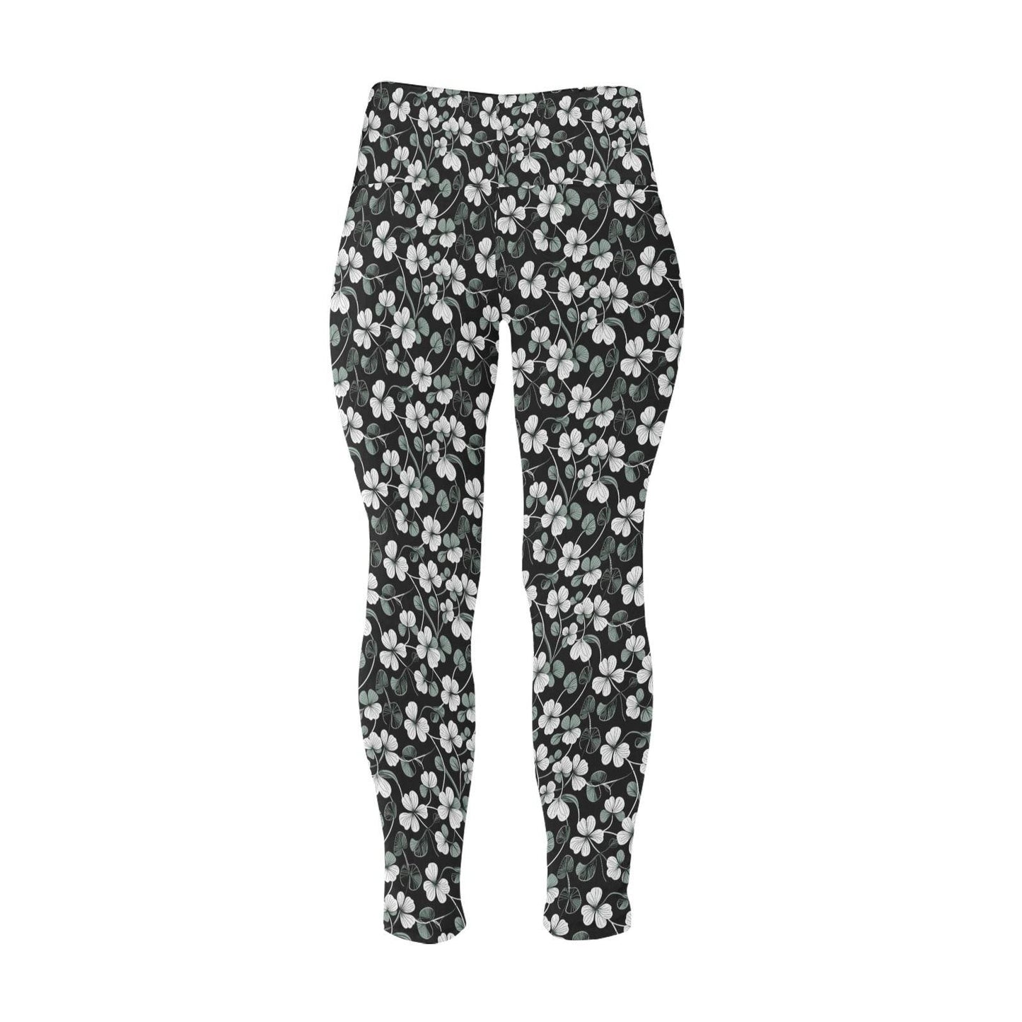 White and Green Clover Women's Plus Size High Waited Leggings Women's High Waist Leggings(Plus Size)(ModelL45) - DeRose Seasonal