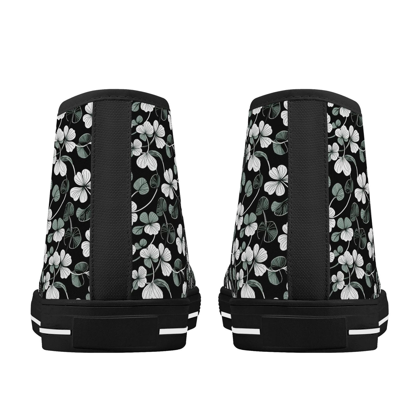 White and Green Clover Women's High Top Canvas Shoes - DeRose Seasonal