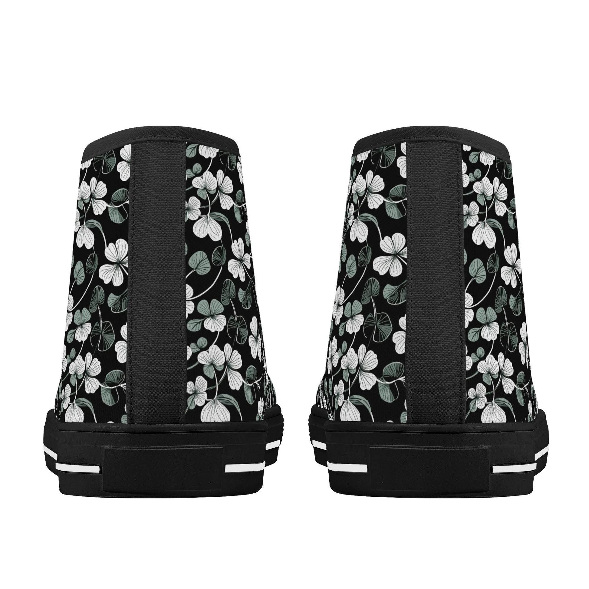 White and Green Clover Women's High Top Canvas Shoes - DeRose Seasonal