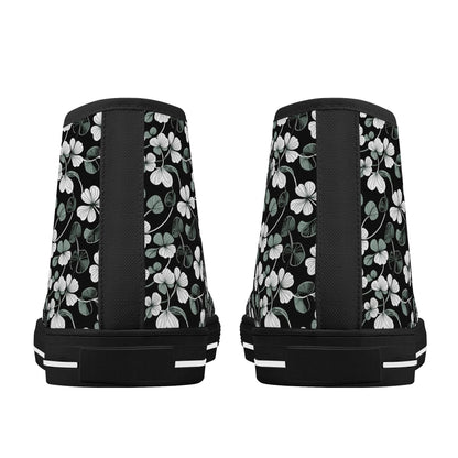 White and Green Clover Women's High Top Canvas Shoes - DeRose Seasonal