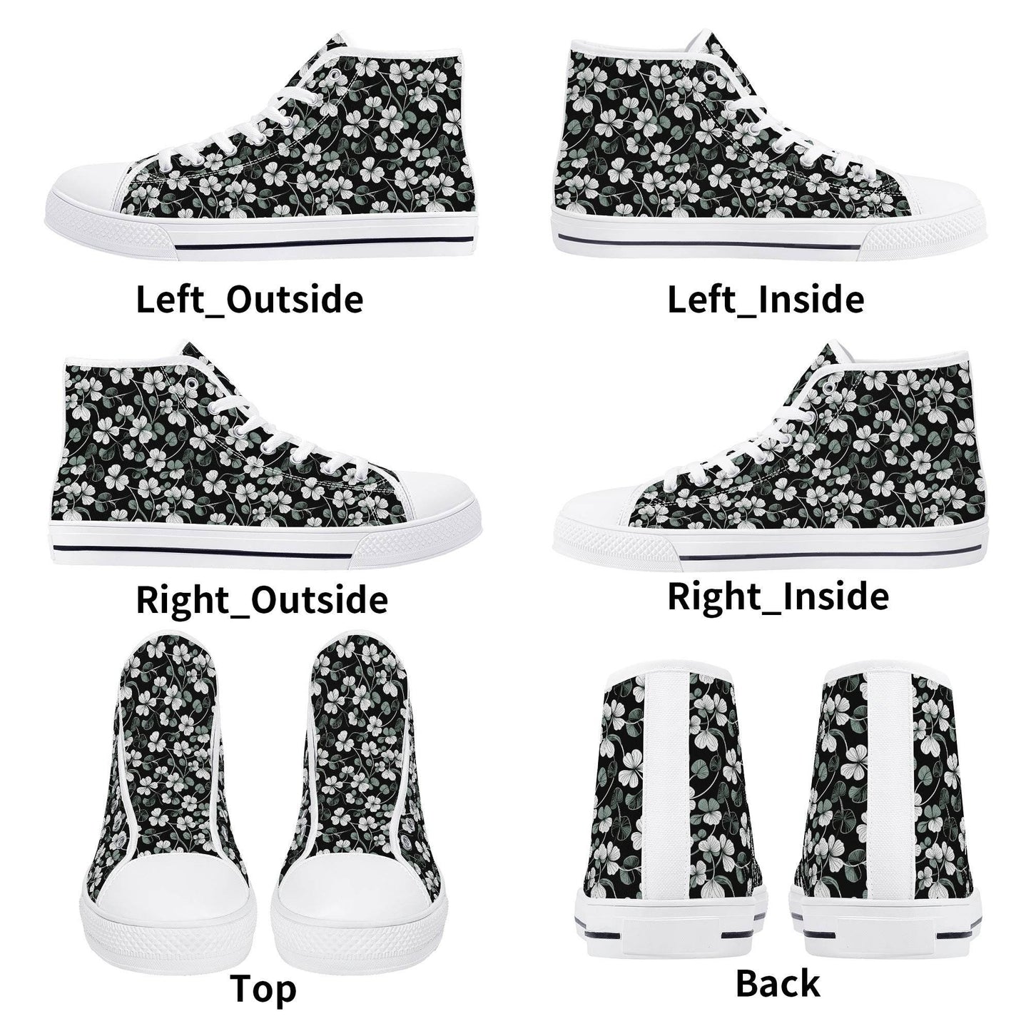 White and Green Clover Women's High Top Canvas Shoes - DeRose Seasonal