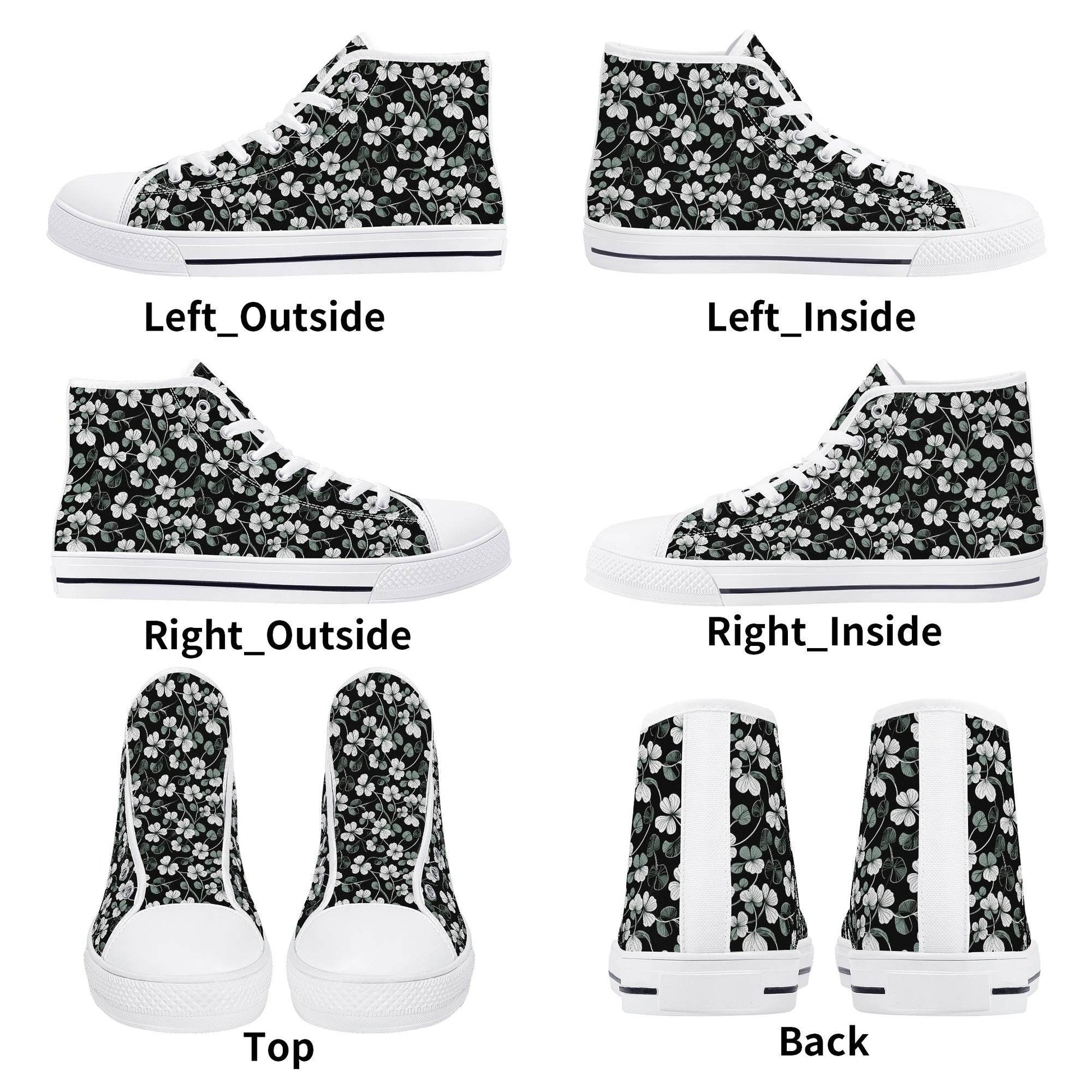 White and Green Clover Women's High Top Canvas Shoes - DeRose Seasonal