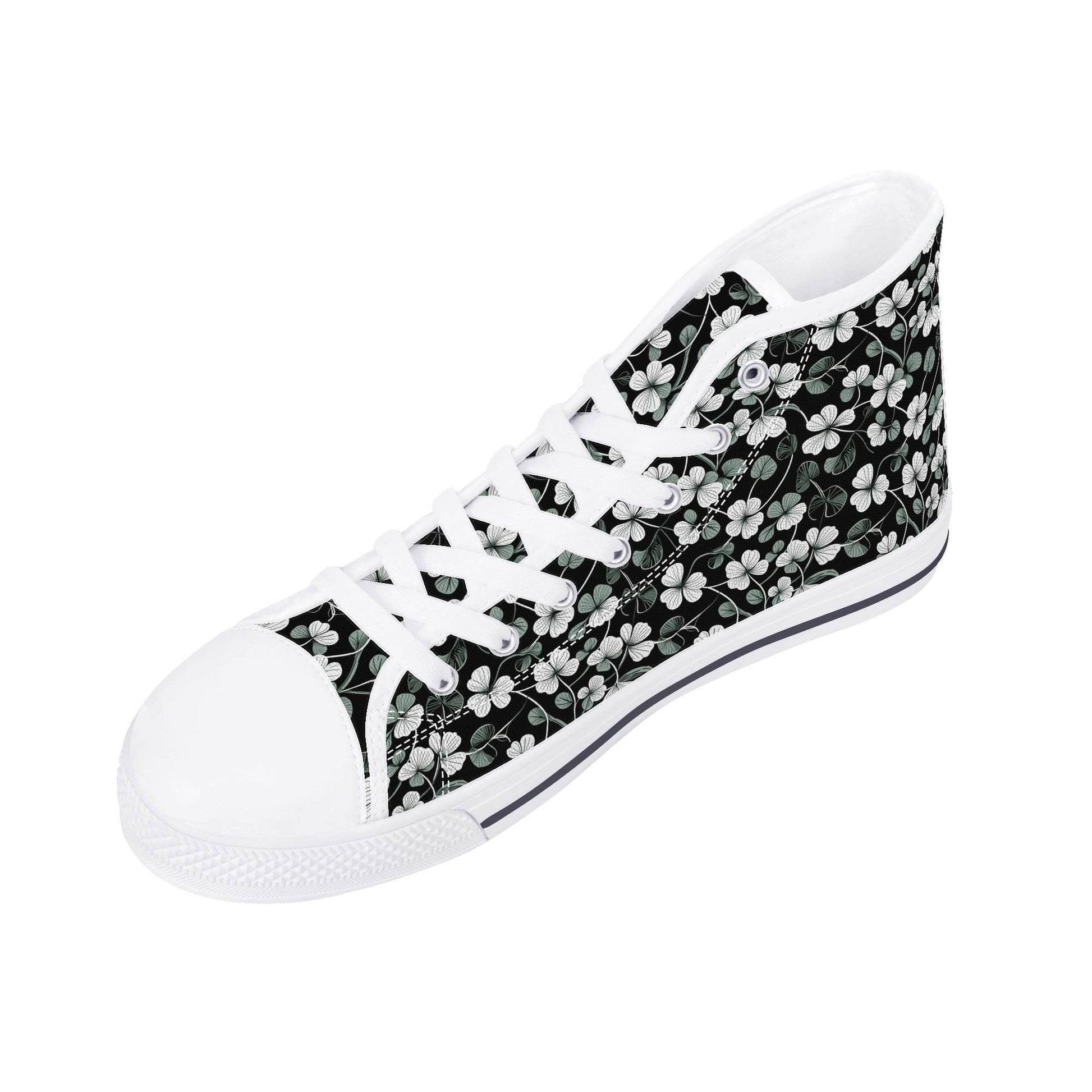 White and Green Clover Women's High Top Canvas Shoes - DeRose Seasonal