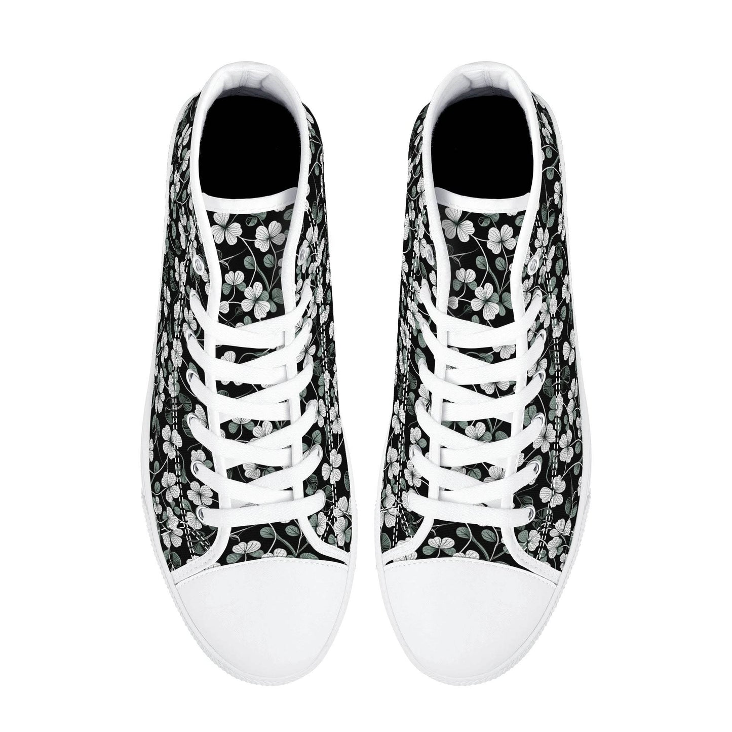 White and Green Clover Women's High Top Canvas Shoes - DeRose Seasonal