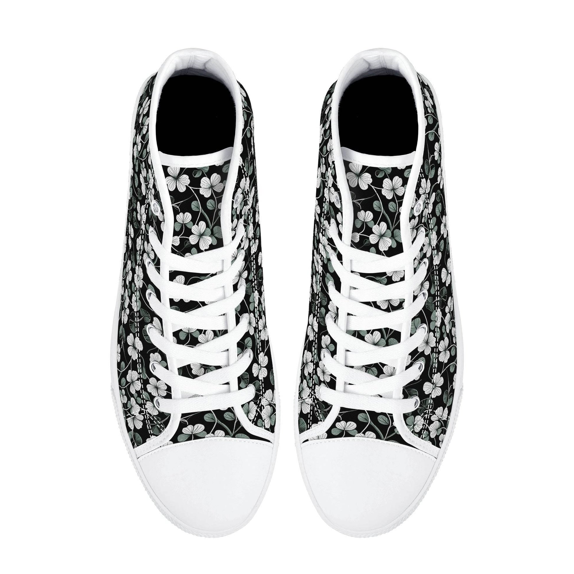 White and Green Clover Women's High Top Canvas Shoes - DeRose Seasonal