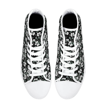 White and Green Clover Women's High Top Canvas Shoes - DeRose Seasonal