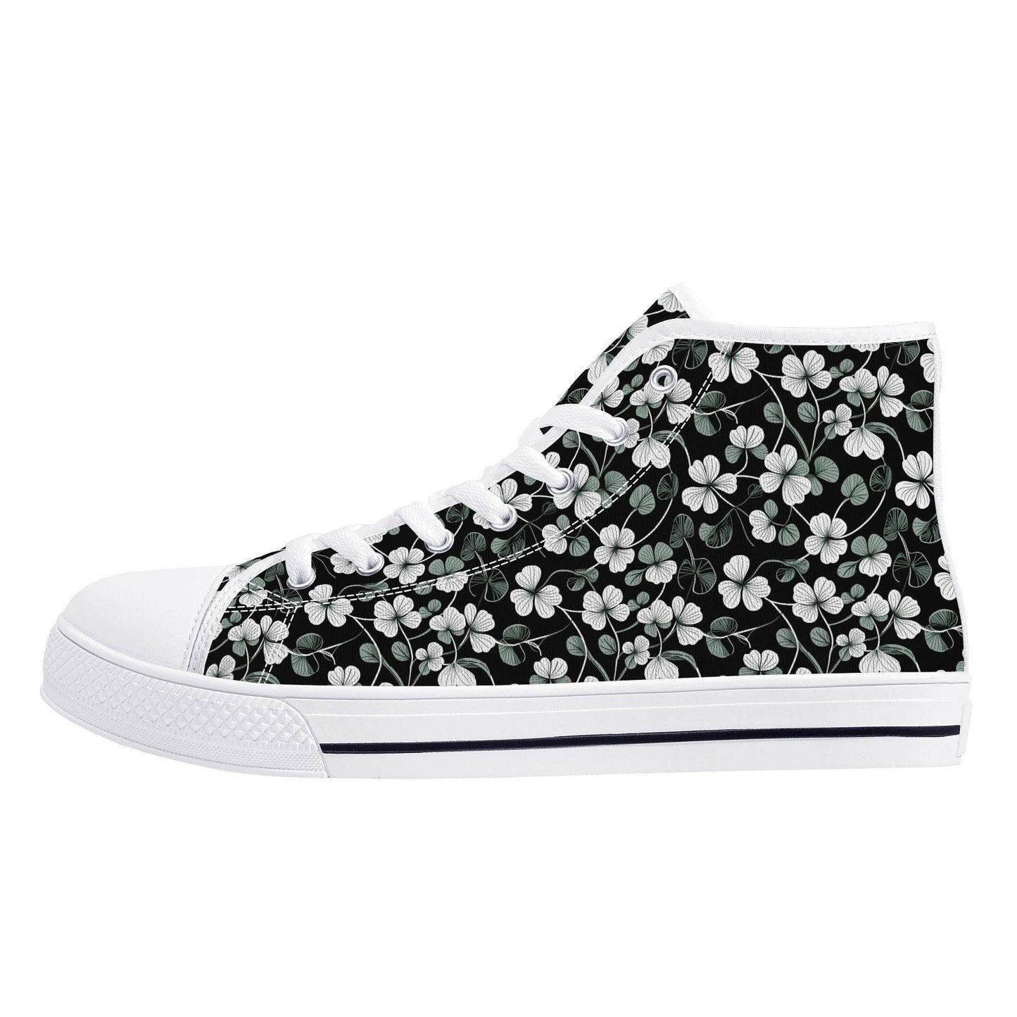 White and Green Clover Women's High Top Canvas Shoes - DeRose Seasonal