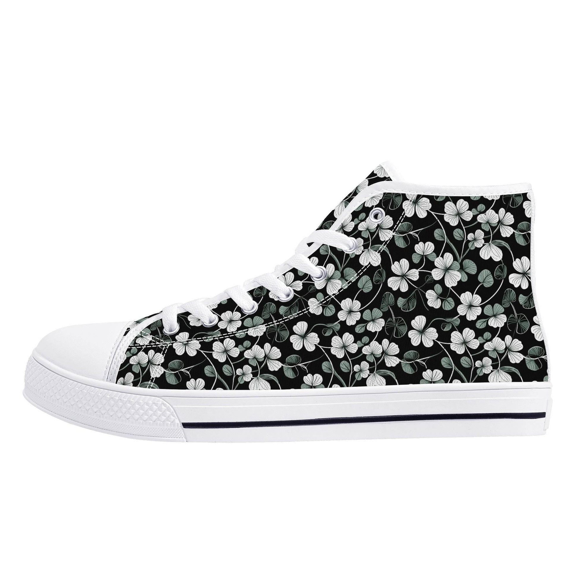White and Green Clover Women's High Top Canvas Shoes - DeRose Seasonal