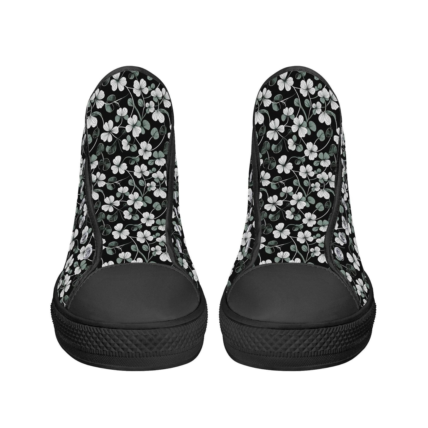 White and Green Clover Women's High Top Canvas Shoes - DeRose Seasonal