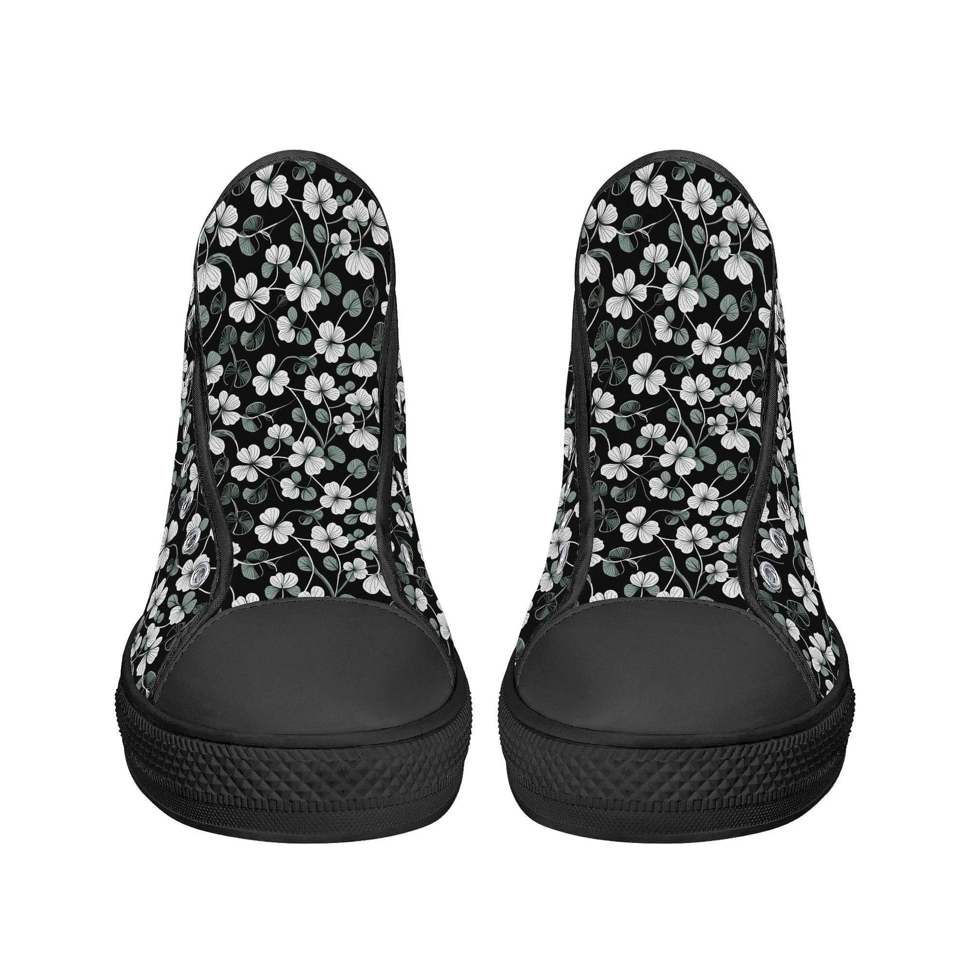 White and Green Clover Women's High Top Canvas Shoes - DeRose Seasonal