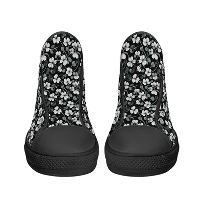 White and Green Clover Women's High Top Canvas Shoes - DeRose Seasonal