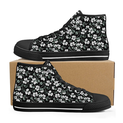 White and Green Clover Women's High Top Canvas Shoes - DeRose Seasonal