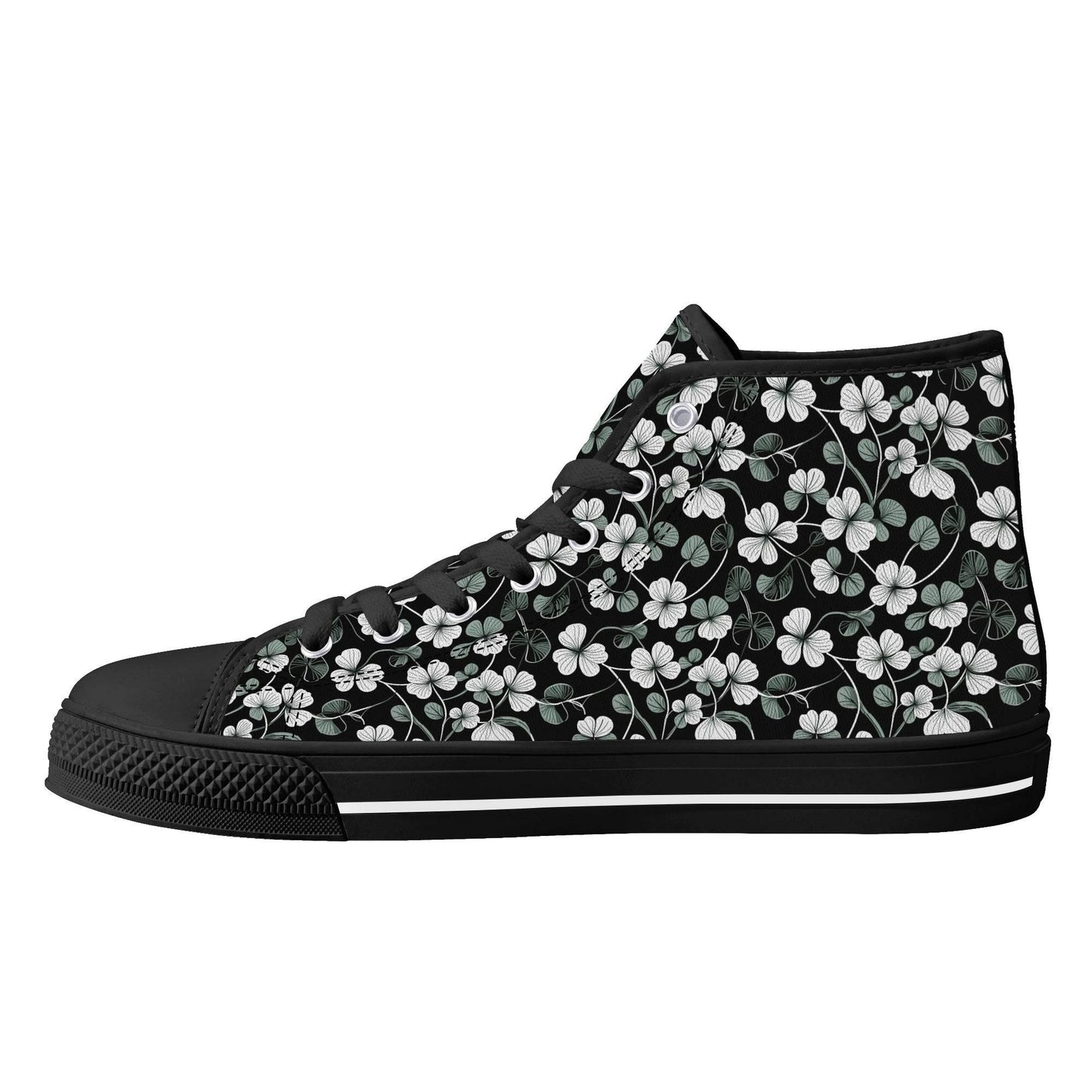 White and Green Clover Women's High Top Canvas Shoes - DeRose Seasonal