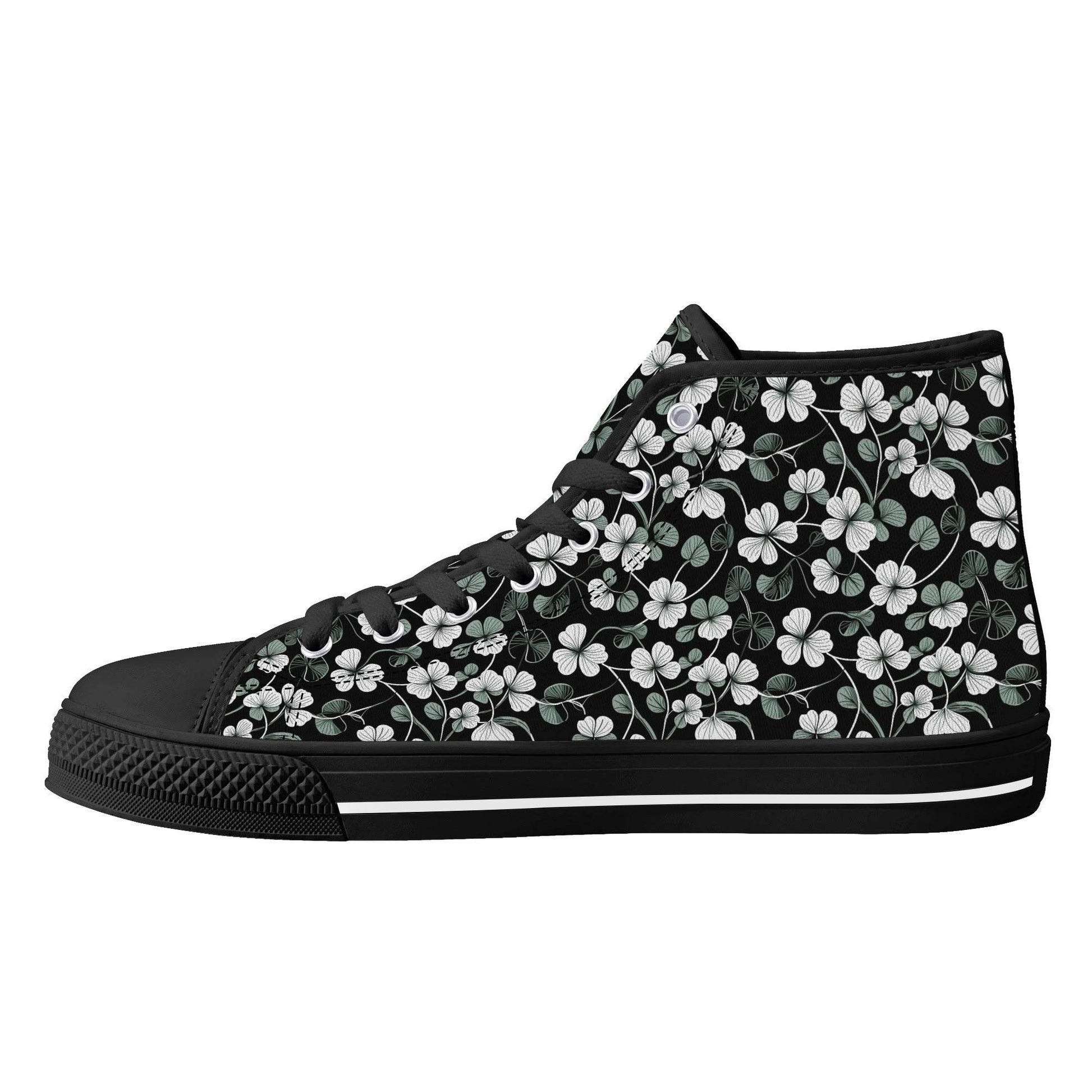 White and Green Clover Women's High Top Canvas Shoes - DeRose Seasonal
