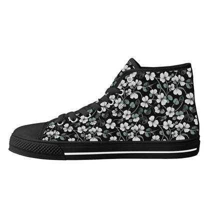 White and Green Clover Women's High Top Canvas Shoes - DeRose Seasonal