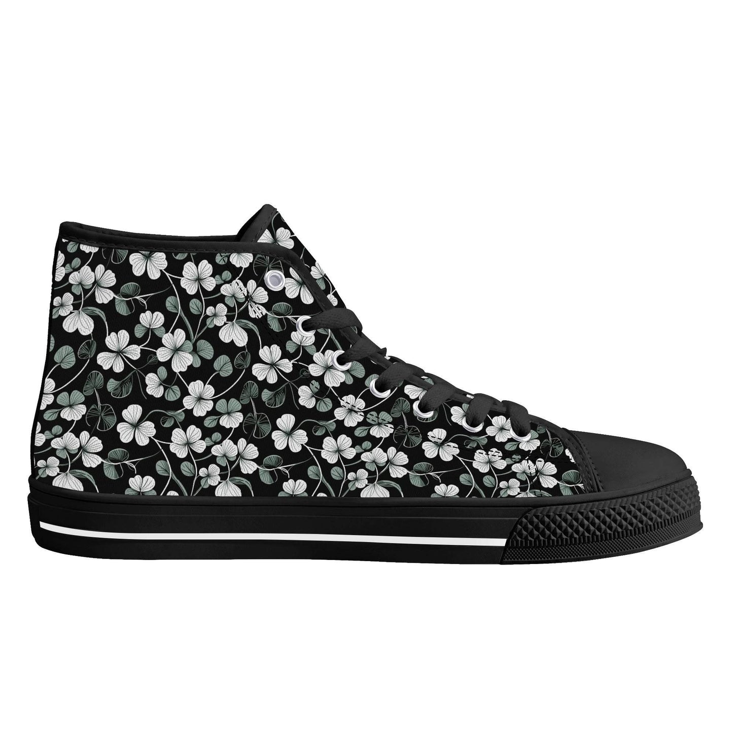 White and Green Clover Women's High Top Canvas Shoes - DeRose Seasonal