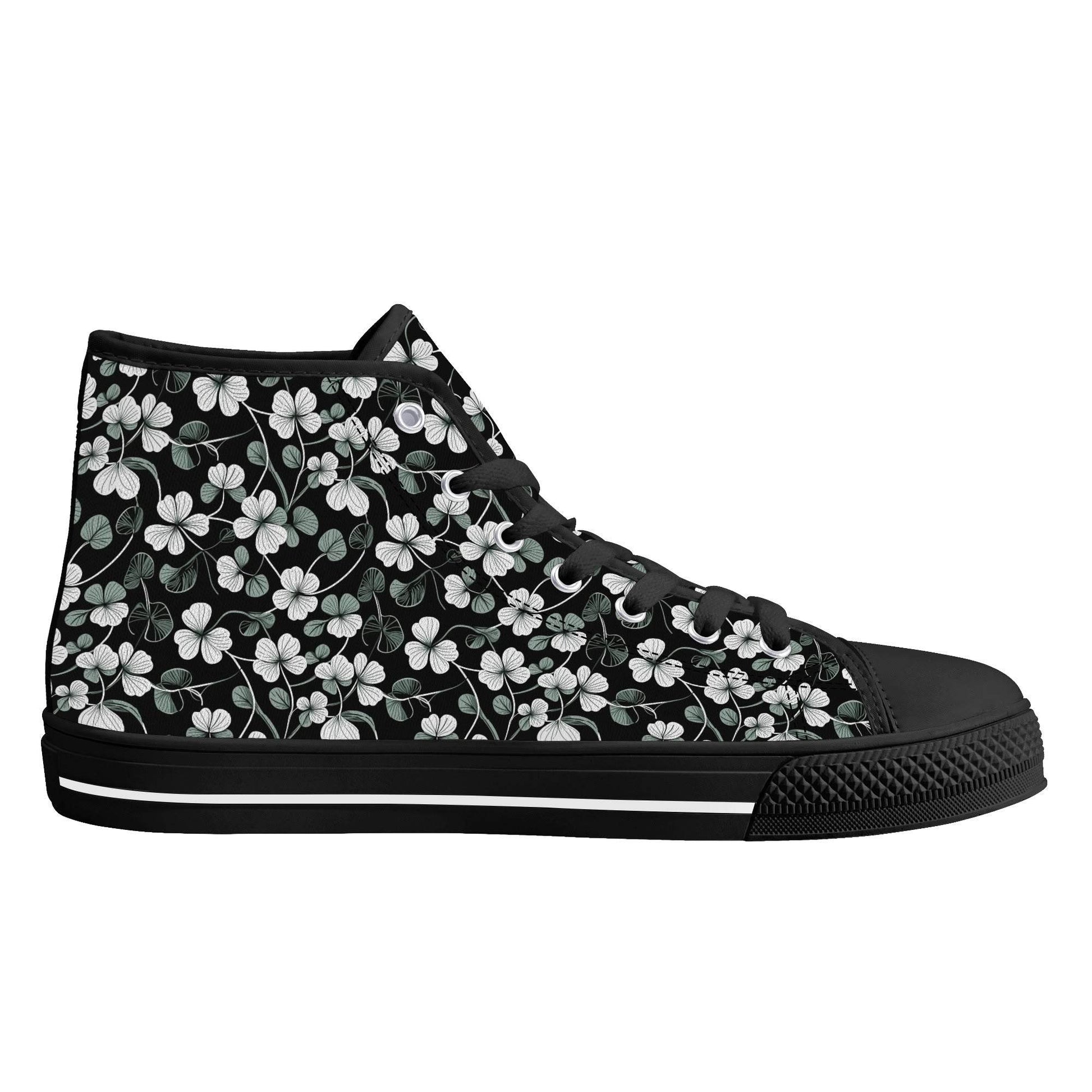 White and Green Clover Women's High Top Canvas Shoes - DeRose Seasonal