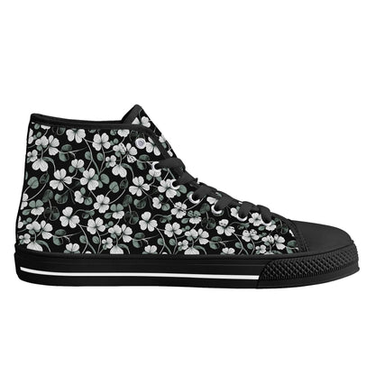 White and Green Clover Women's High Top Canvas Shoes - DeRose Seasonal