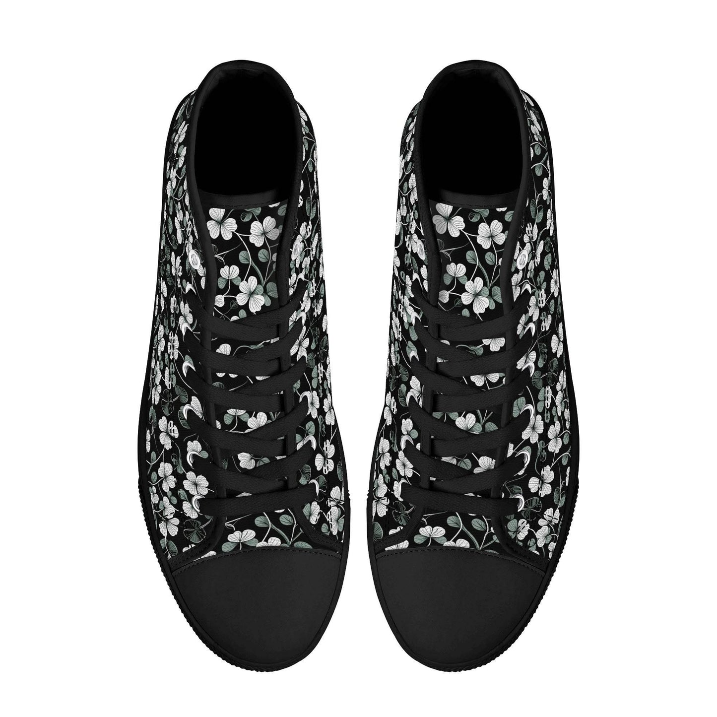 White and Green Clover Women's High Top Canvas Shoes - DeRose Seasonal