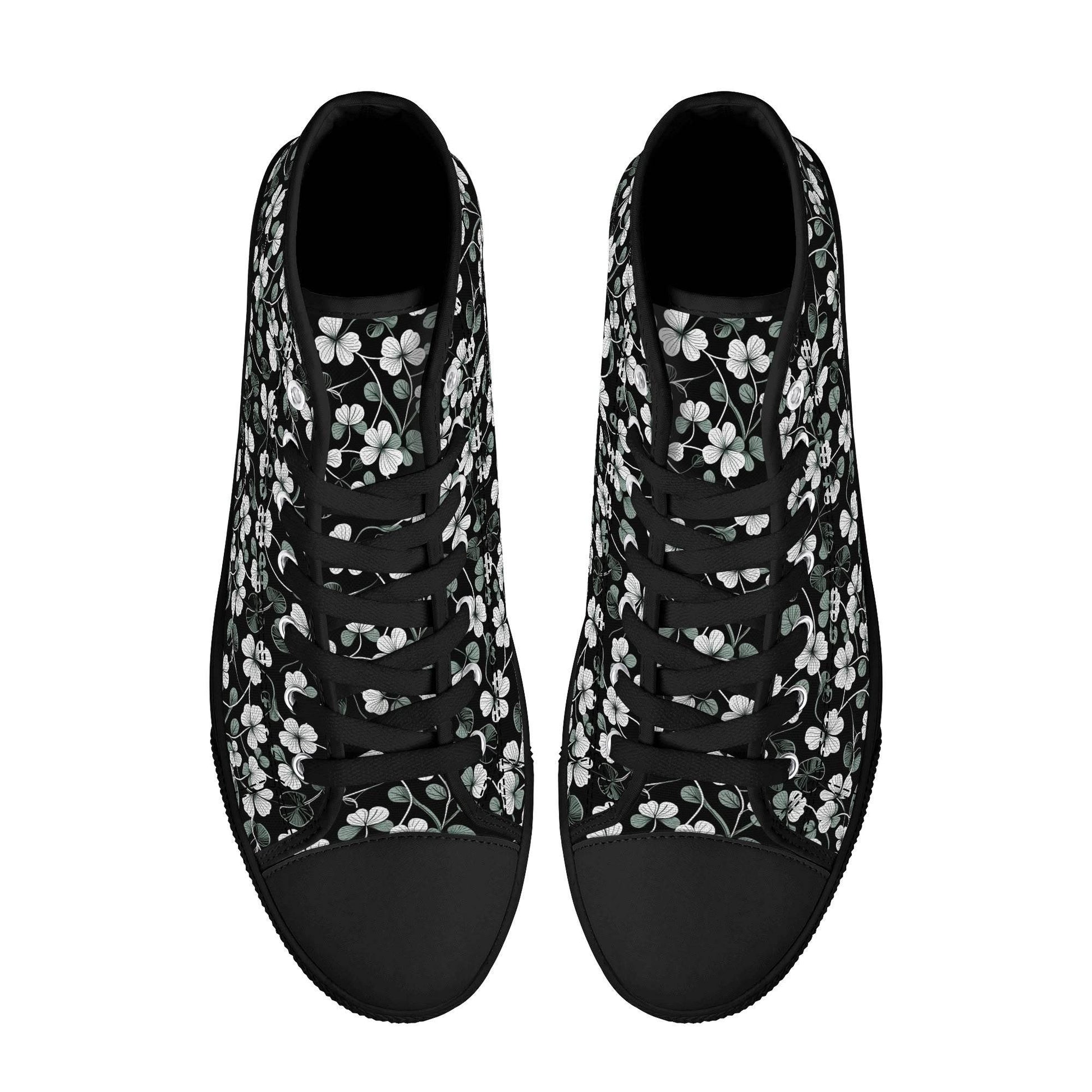 White and Green Clover Women's High Top Canvas Shoes - DeRose Seasonal