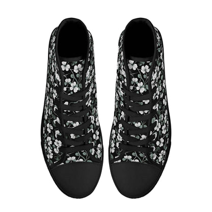 White and Green Clover Women's High Top Canvas Shoes - DeRose Seasonal
