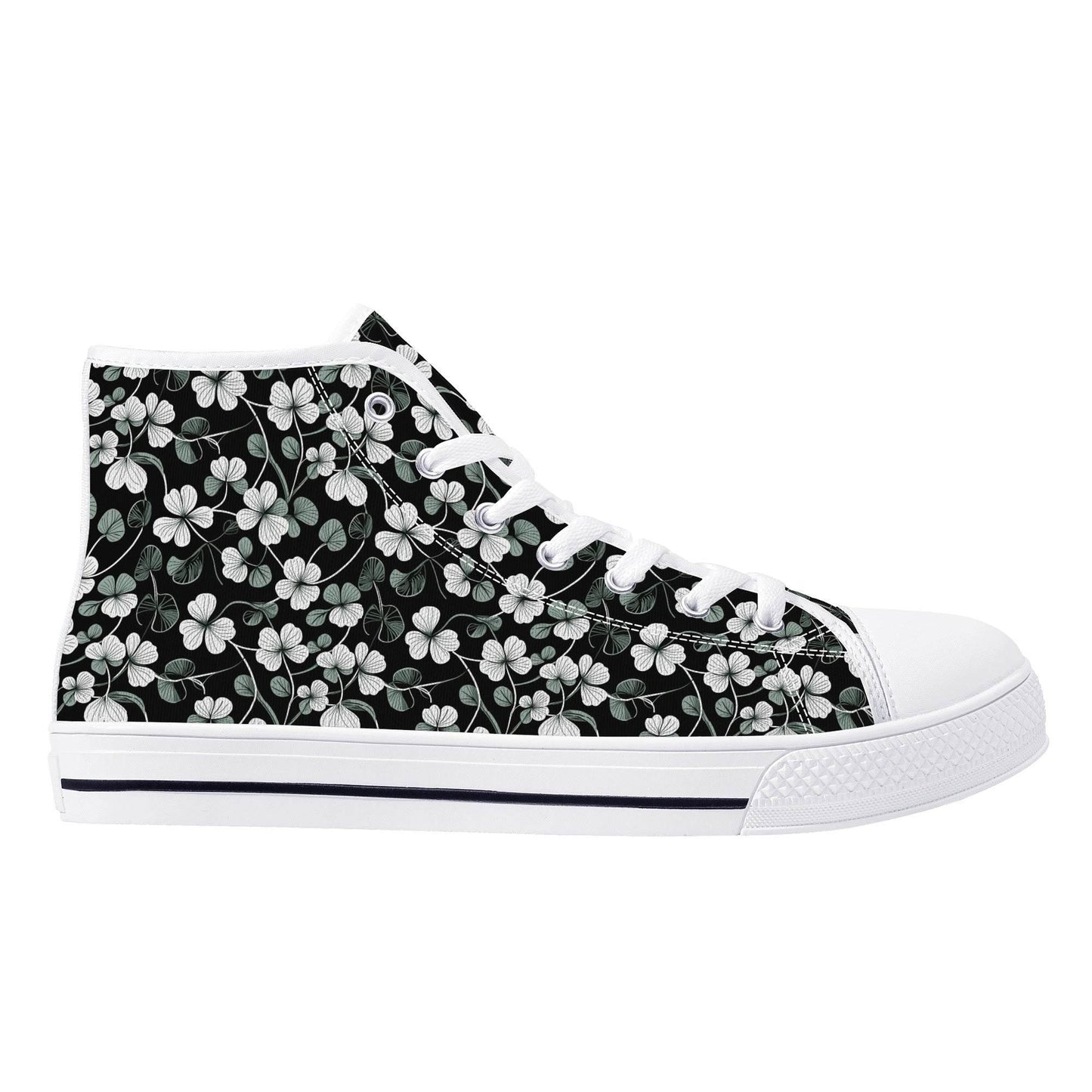 White and Green Clover Women's High Top Canvas Shoes - DeRose Seasonal