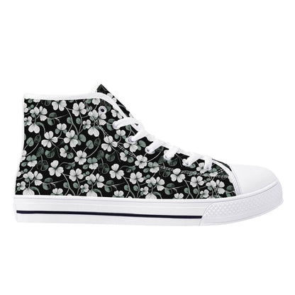 White and Green Clover Women's High Top Canvas Shoes - DeRose Seasonal