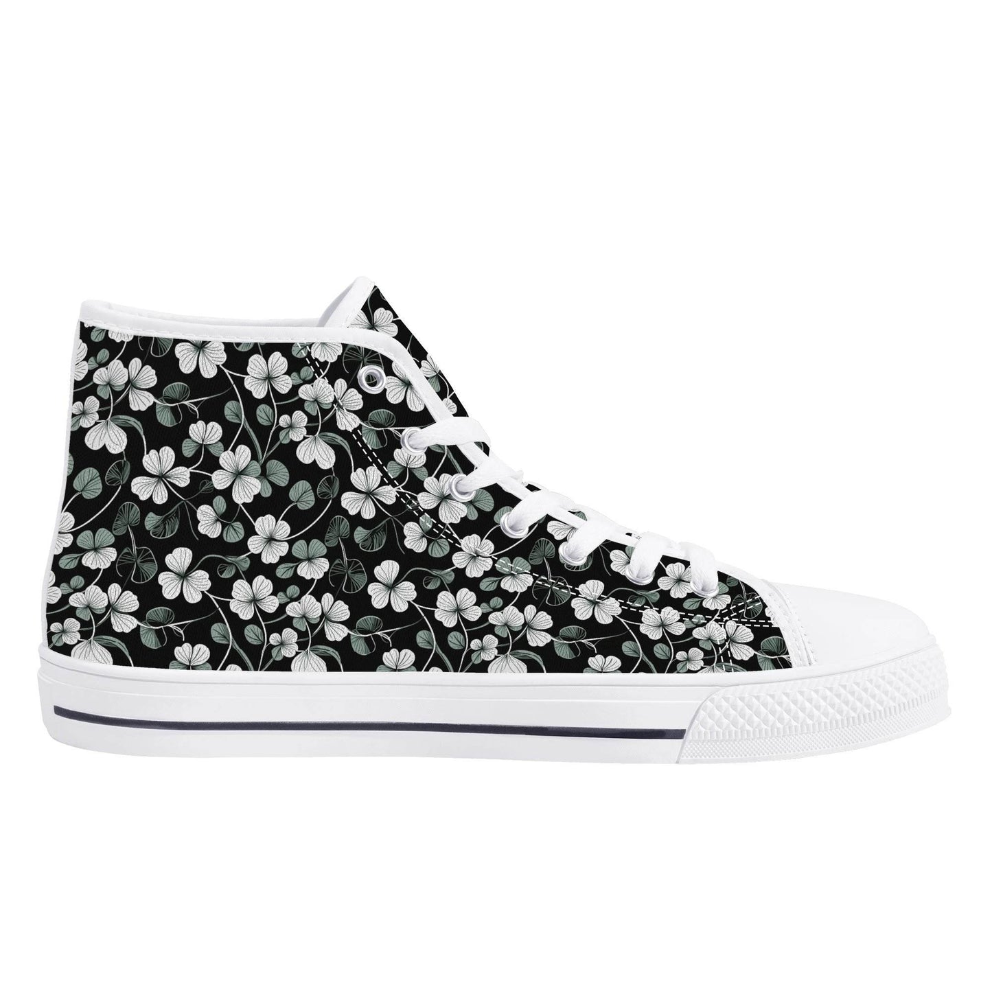 White and Green Clover Women's High Top Canvas Shoes - DeRose Seasonal