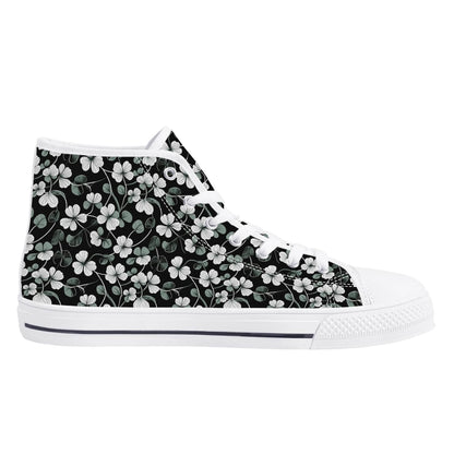 White and Green Clover Women's High Top Canvas Shoes - DeRose Seasonal